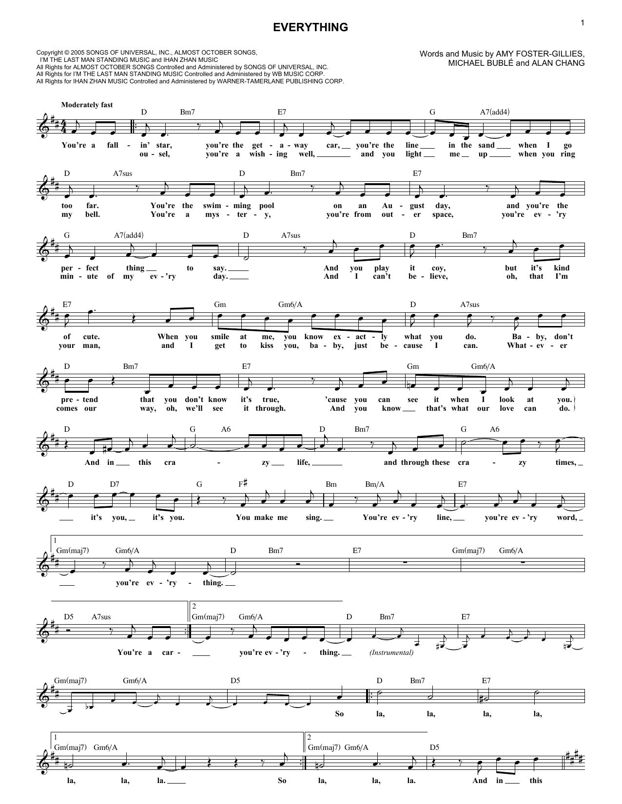 Download Michael Buble Everything Sheet Music