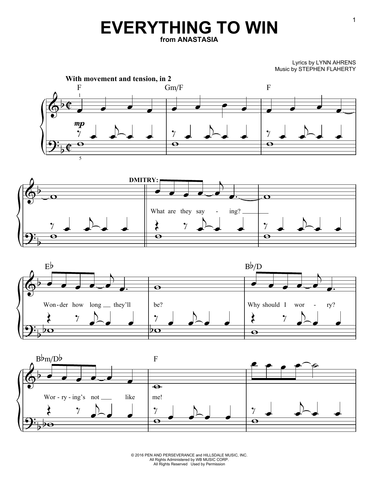 Download Stephen Flaherty Everything To Win (from Anastasia) Sheet Music
