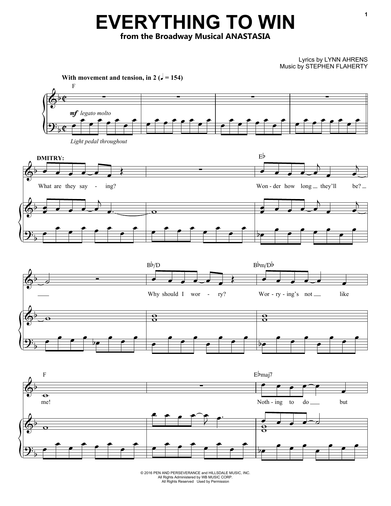 Download Stephen Flaherty Everything To Win (from Anastasia) Sheet Music