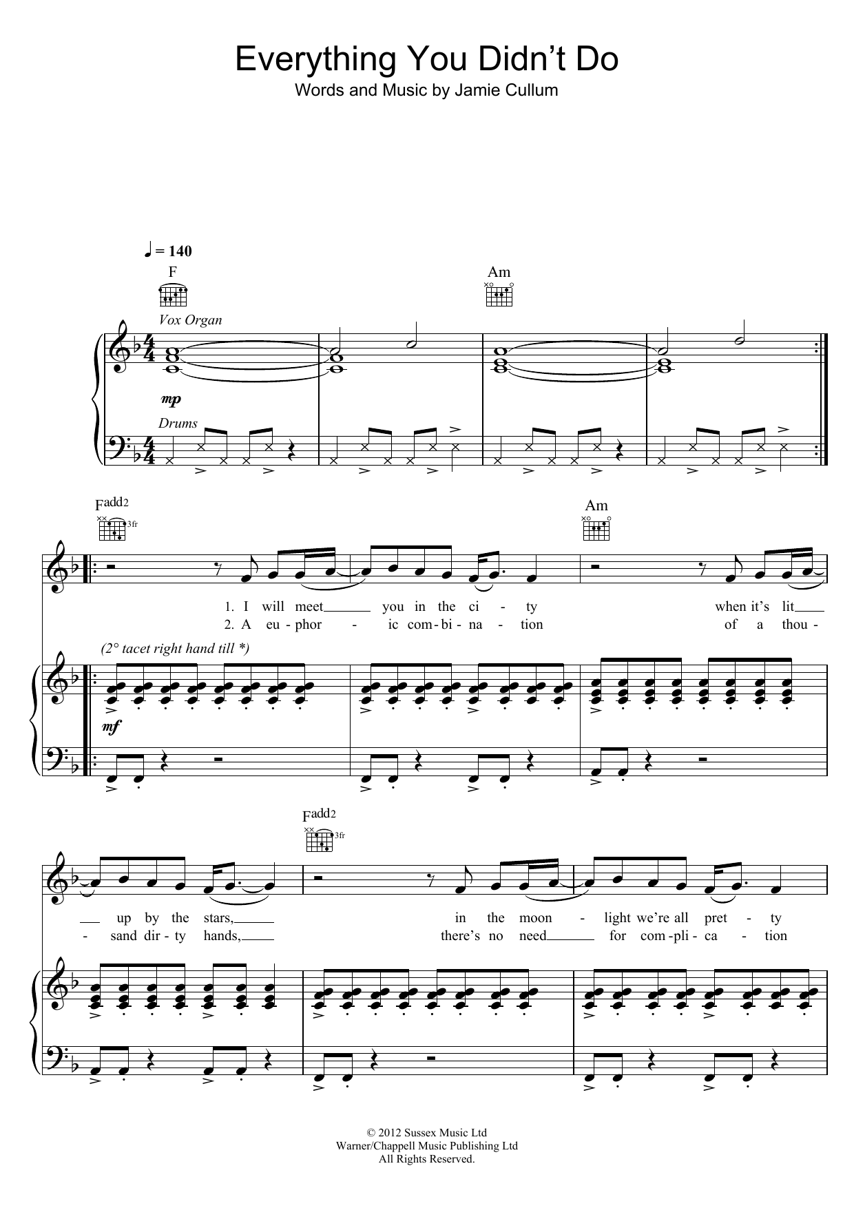 Download Jamie Cullum Everything You Didn't Do Sheet Music