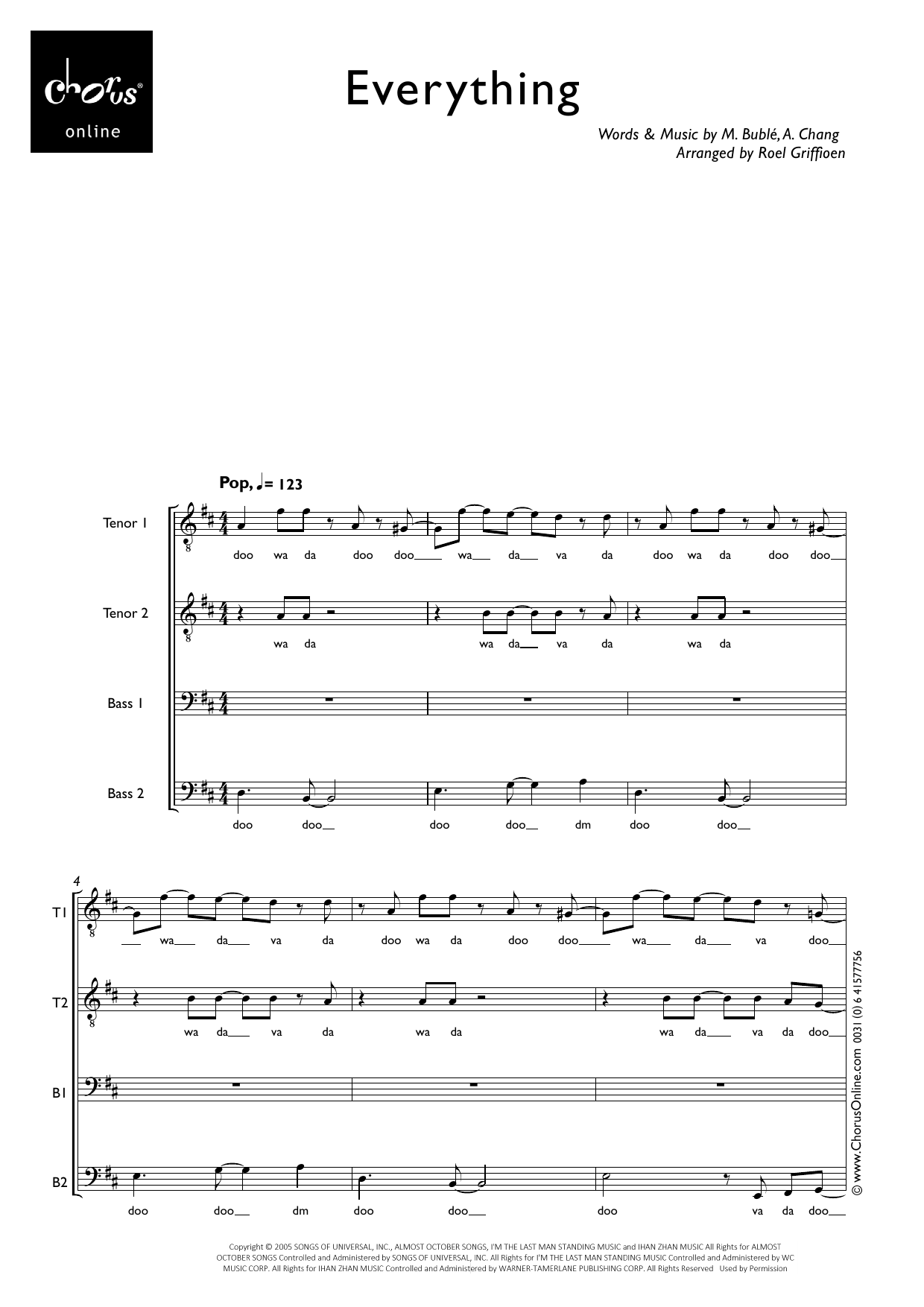 Michael Bublé Everything (arr. Roel Griffioen) sheet music notes printable PDF score
