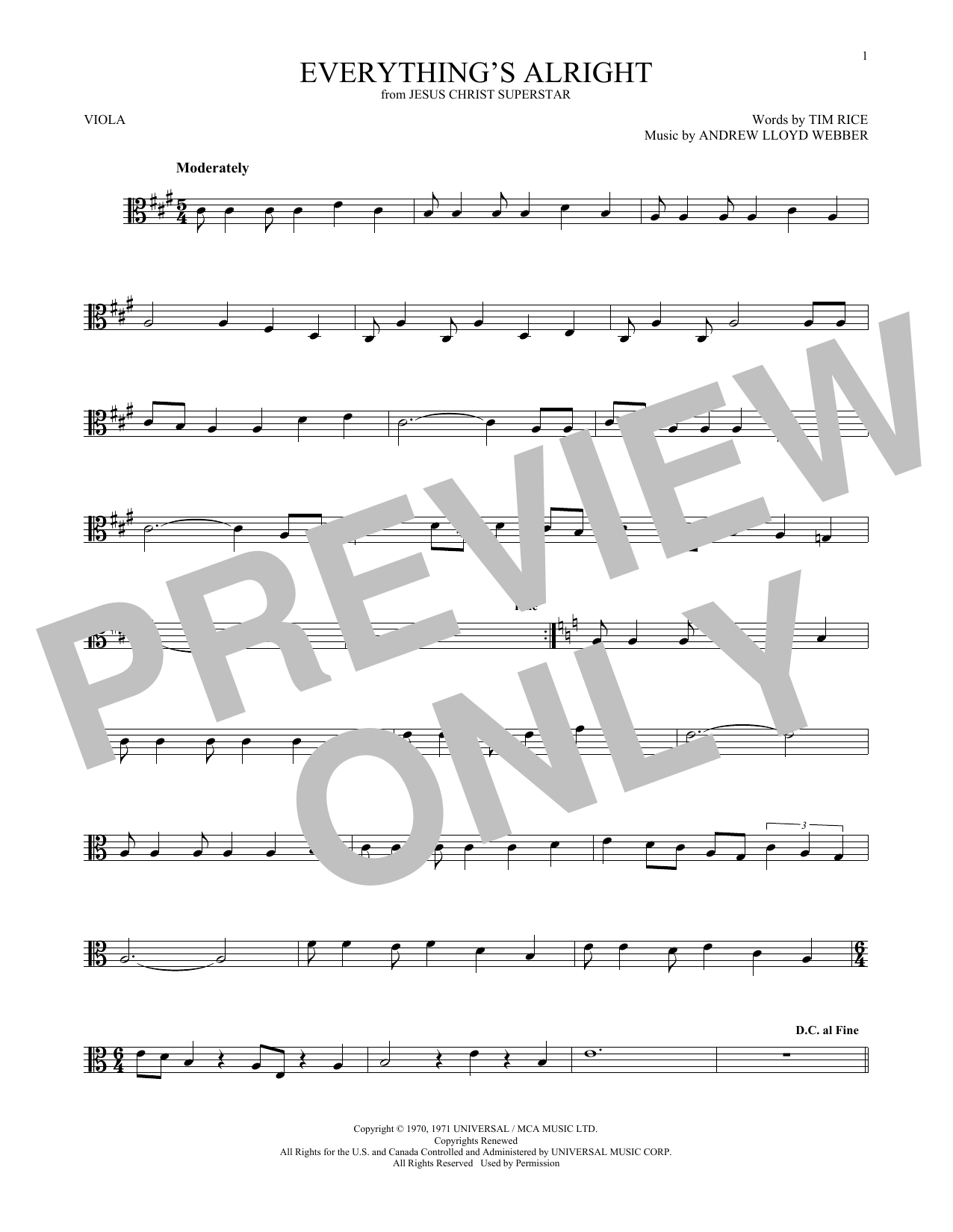 Download Andrew Lloyd Webber Everything's Alright Sheet Music