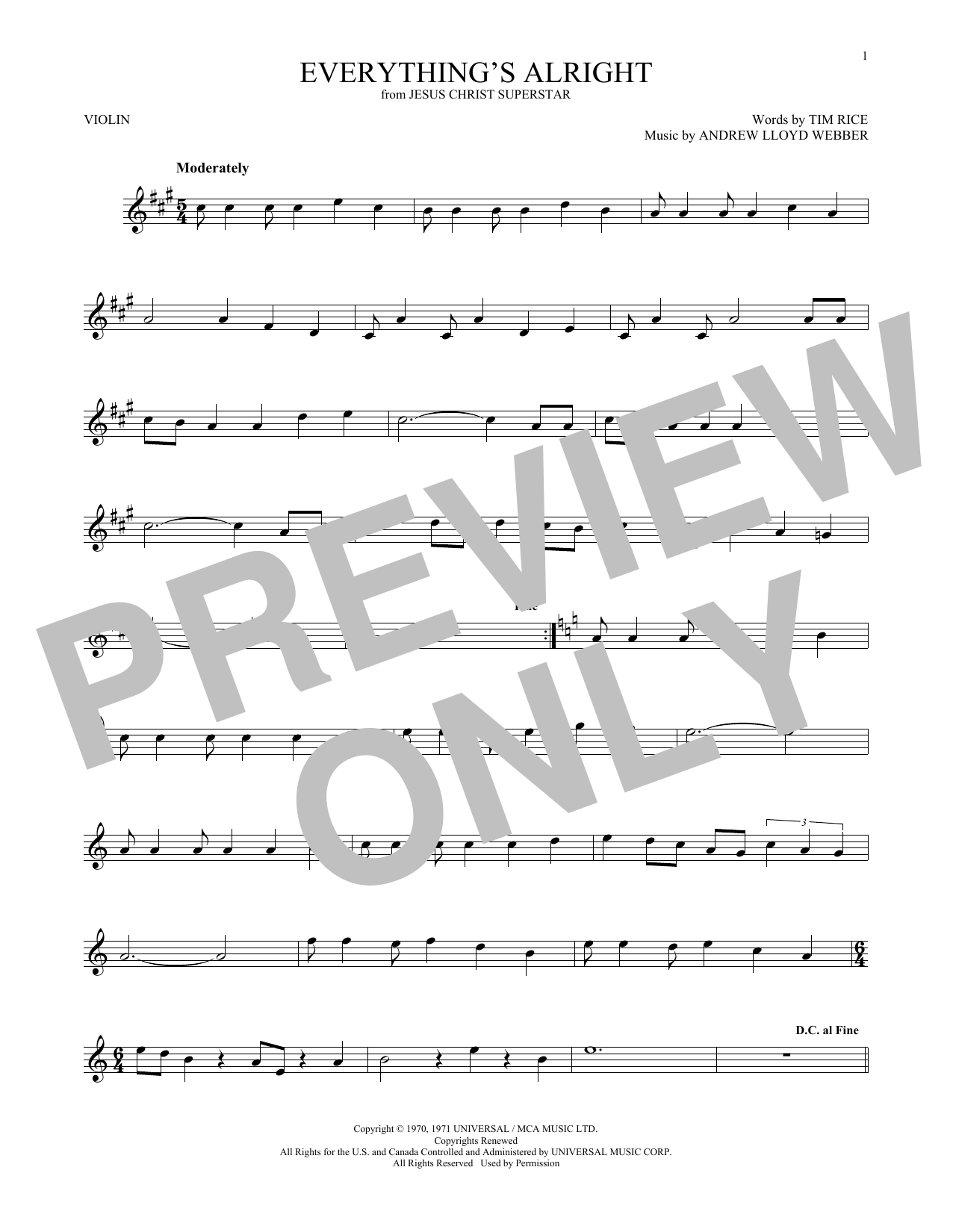 Download Andrew Lloyd Webber Everything's Alright Sheet Music
