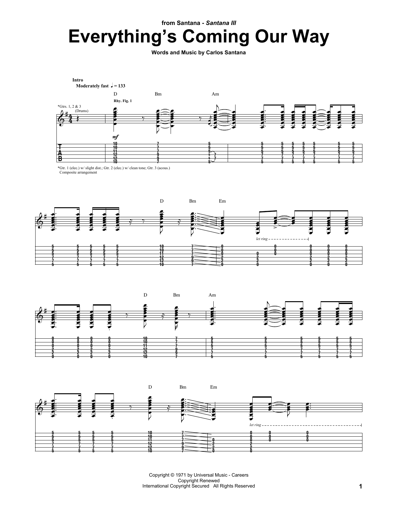 Download Santana Everything's Coming Our Way Sheet Music