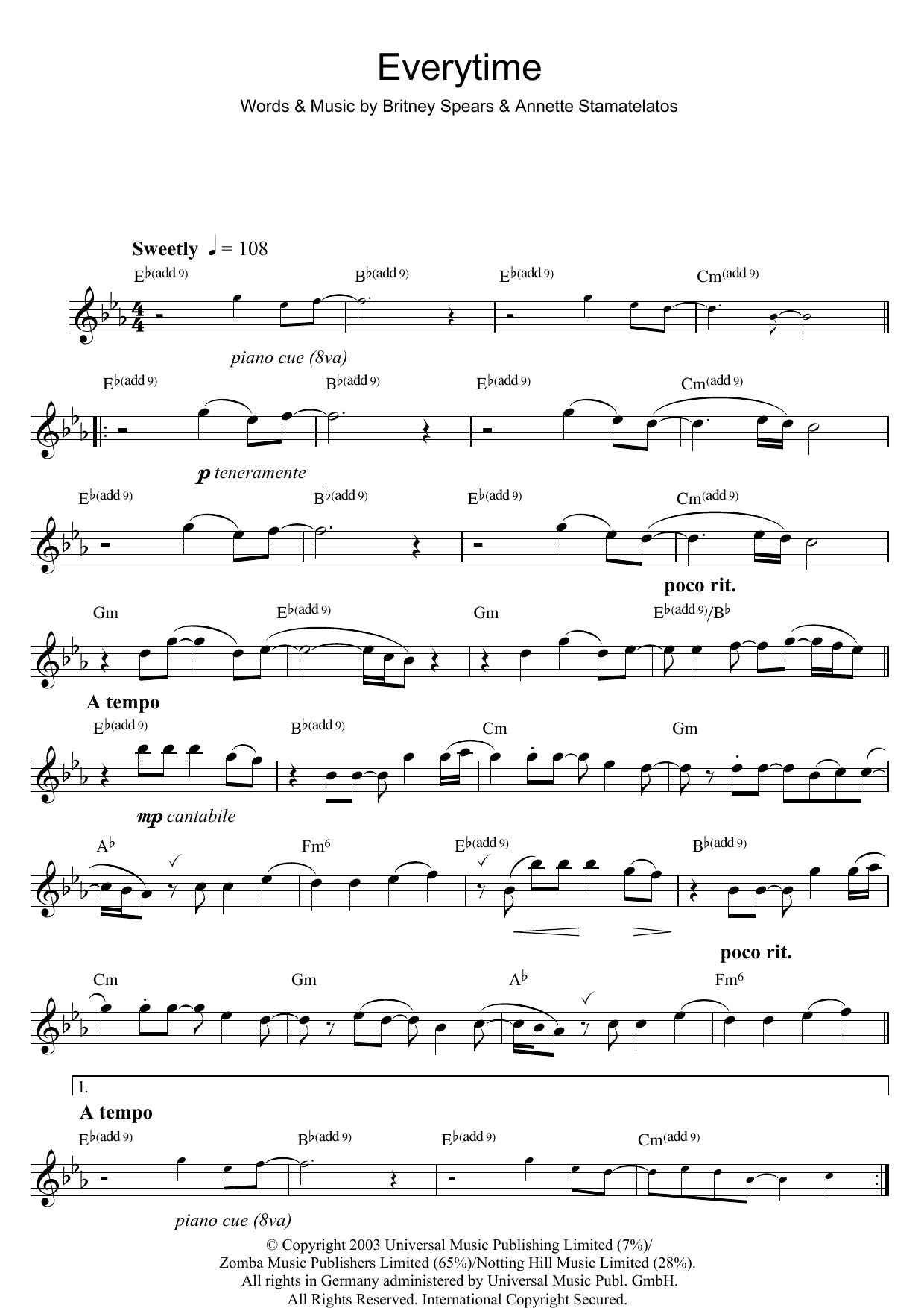 Download Britney Spears Everytime Sheet Music
