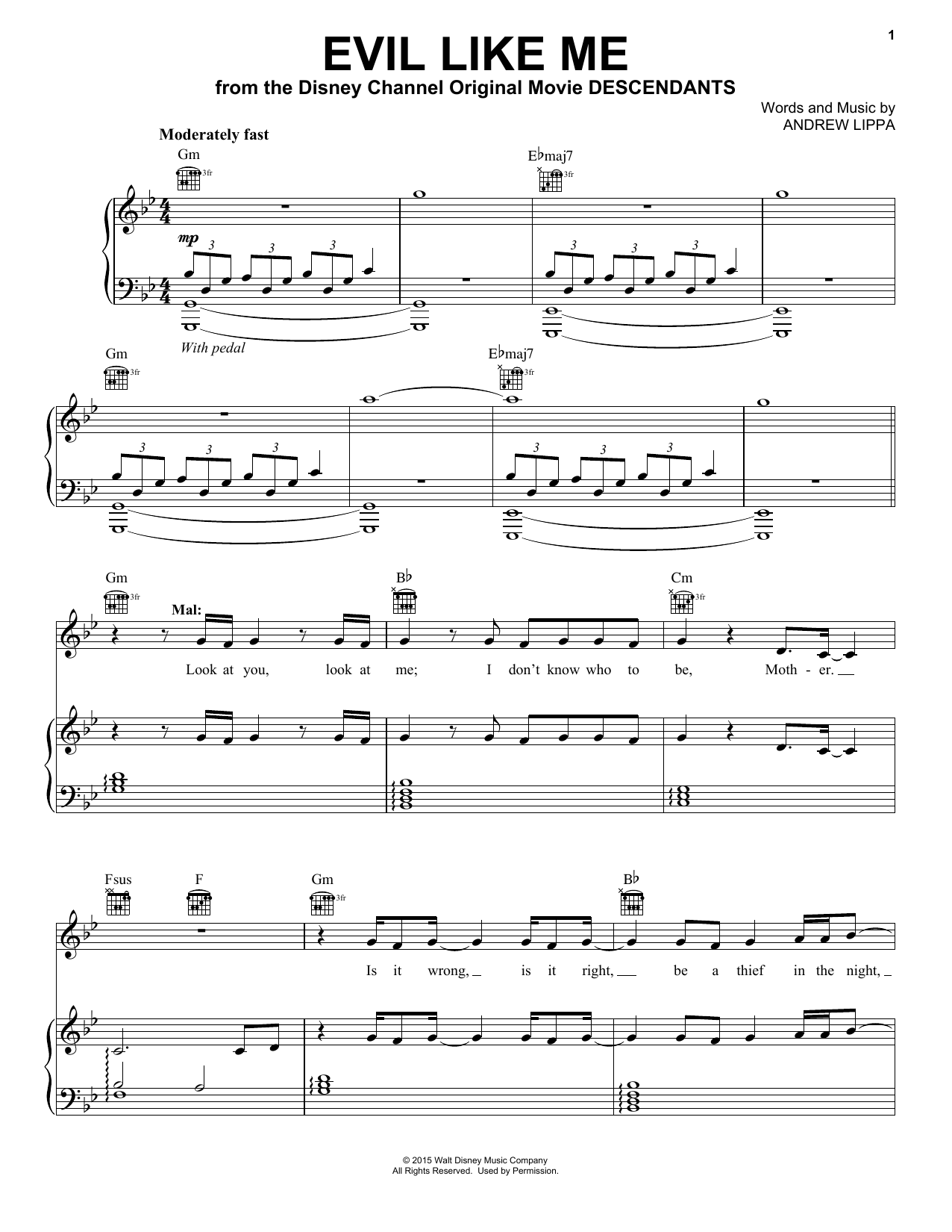 Download Andrew Lippa Evil Like Me (from Disney's Descendants Sheet Music