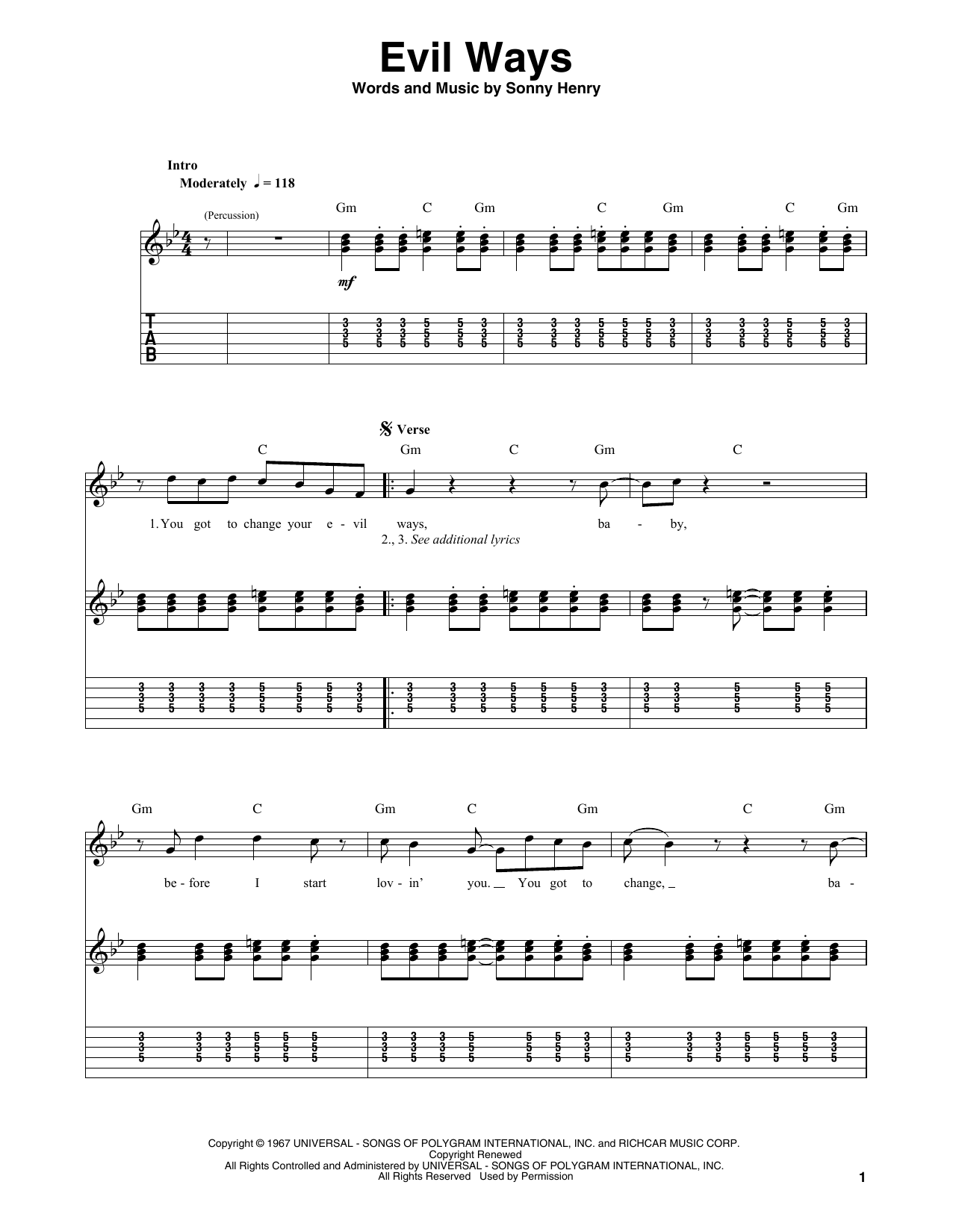 Download Santana Evil Ways Sheet Music