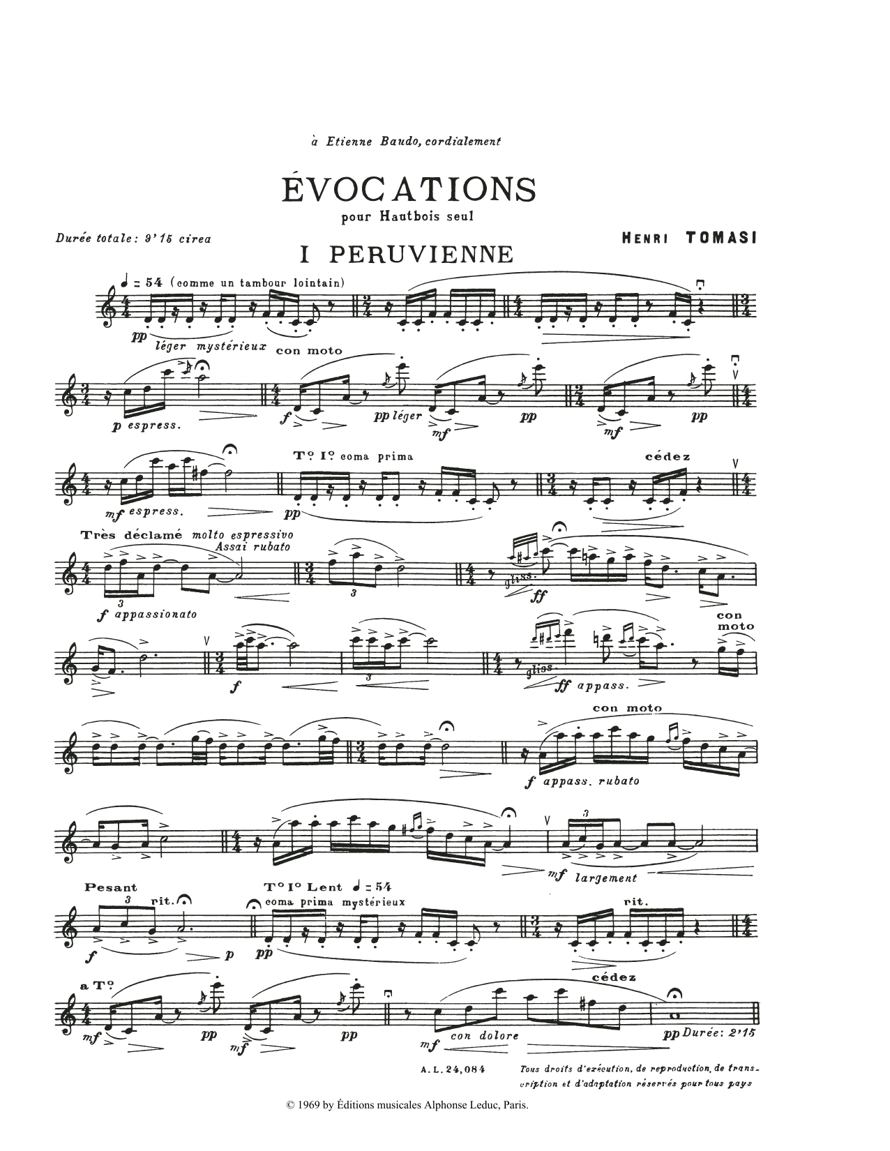 Download Henry Tomasi Evocations Sheet Music
