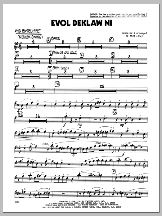 Download Thad Jones Evol Deklaw Ni - 2nd Bb Trumpet Sheet Music