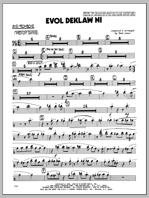 Download Thad Jones Evol Deklaw Ni - 2nd Trombone Sheet Music