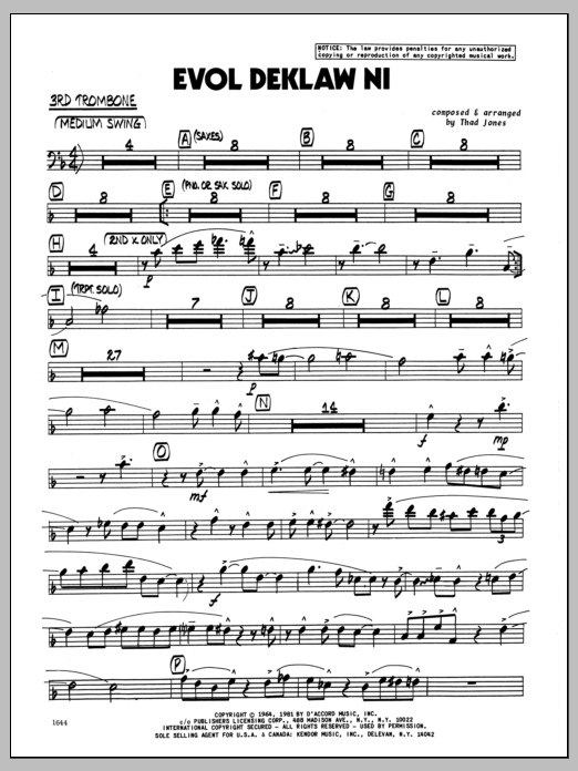 Download Thad Jones Evol Deklaw Ni - 3rd Trombone Sheet Music