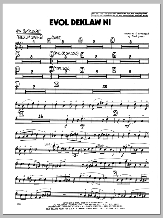 Download Thad Jones Evol Deklaw Ni - 4th Bb Trumpet Sheet Music