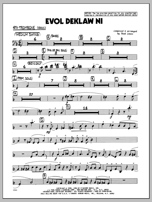 Download Thad Jones Evol Deklaw Ni - 4th Trombone Sheet Music