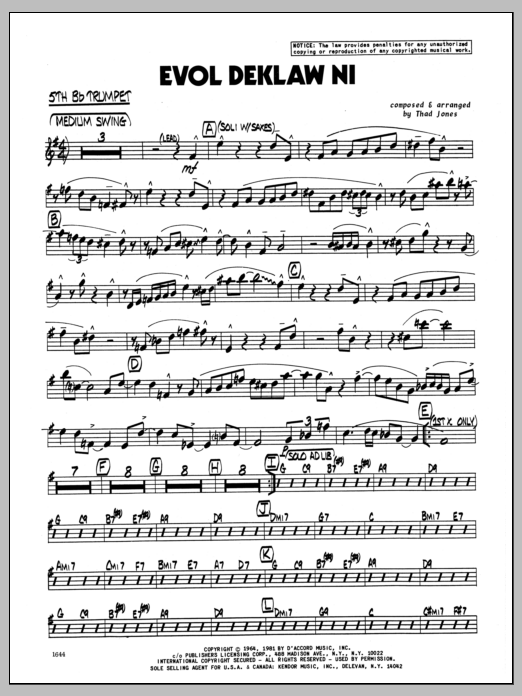 Download Thad Jones Evol Deklaw Ni - 5th Bb Trumpet Sheet Music