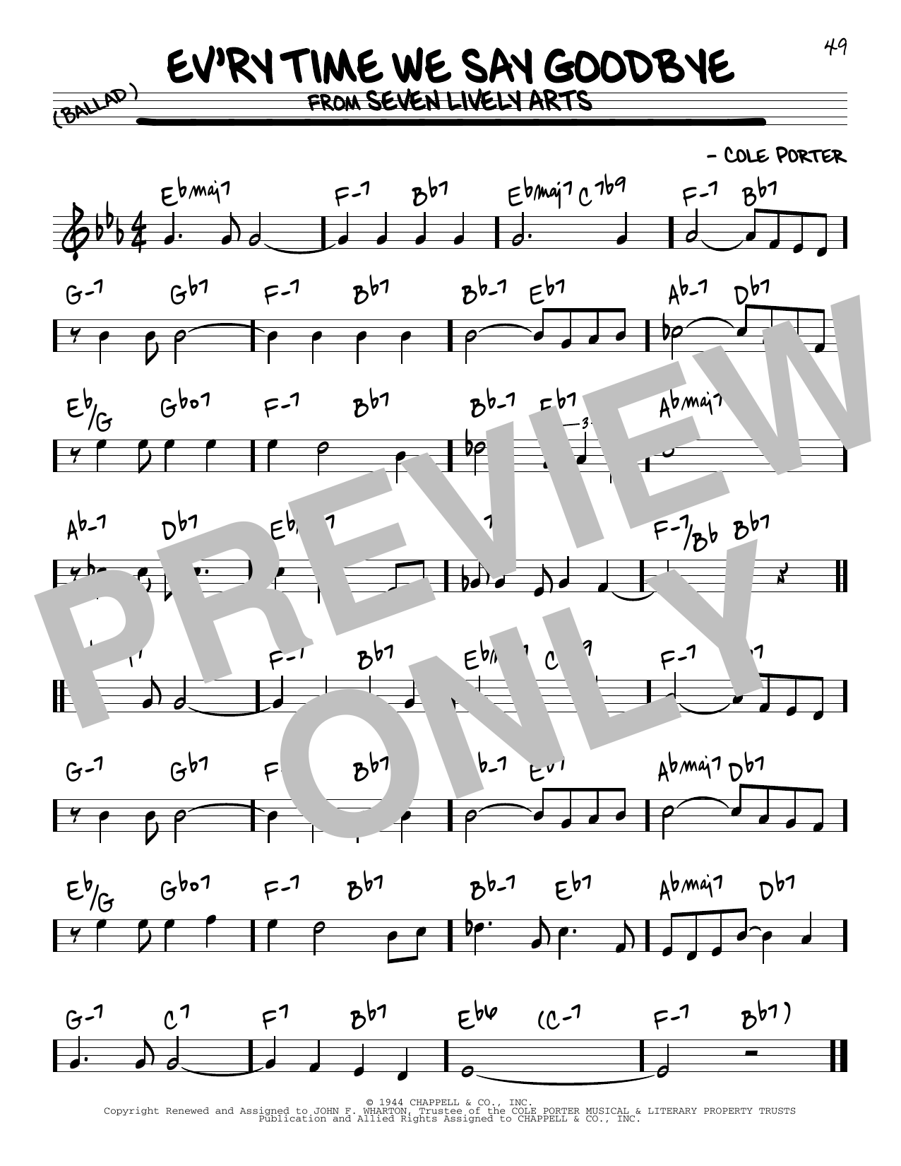 Download Cole Porter Ev'ry Time We Say Goodbye Sheet Music