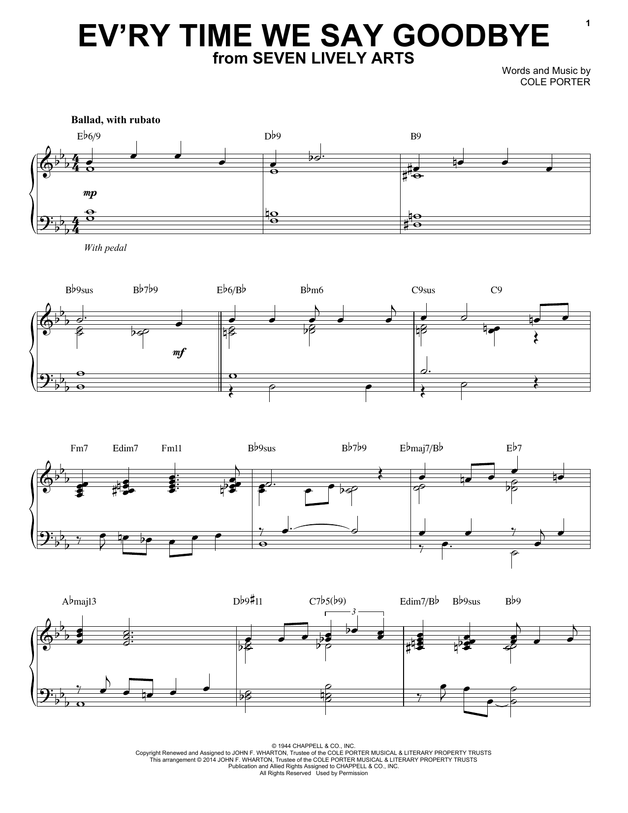 Download Cole Porter Ev'ry Time We Say Goodbye [Jazz version Sheet Music
