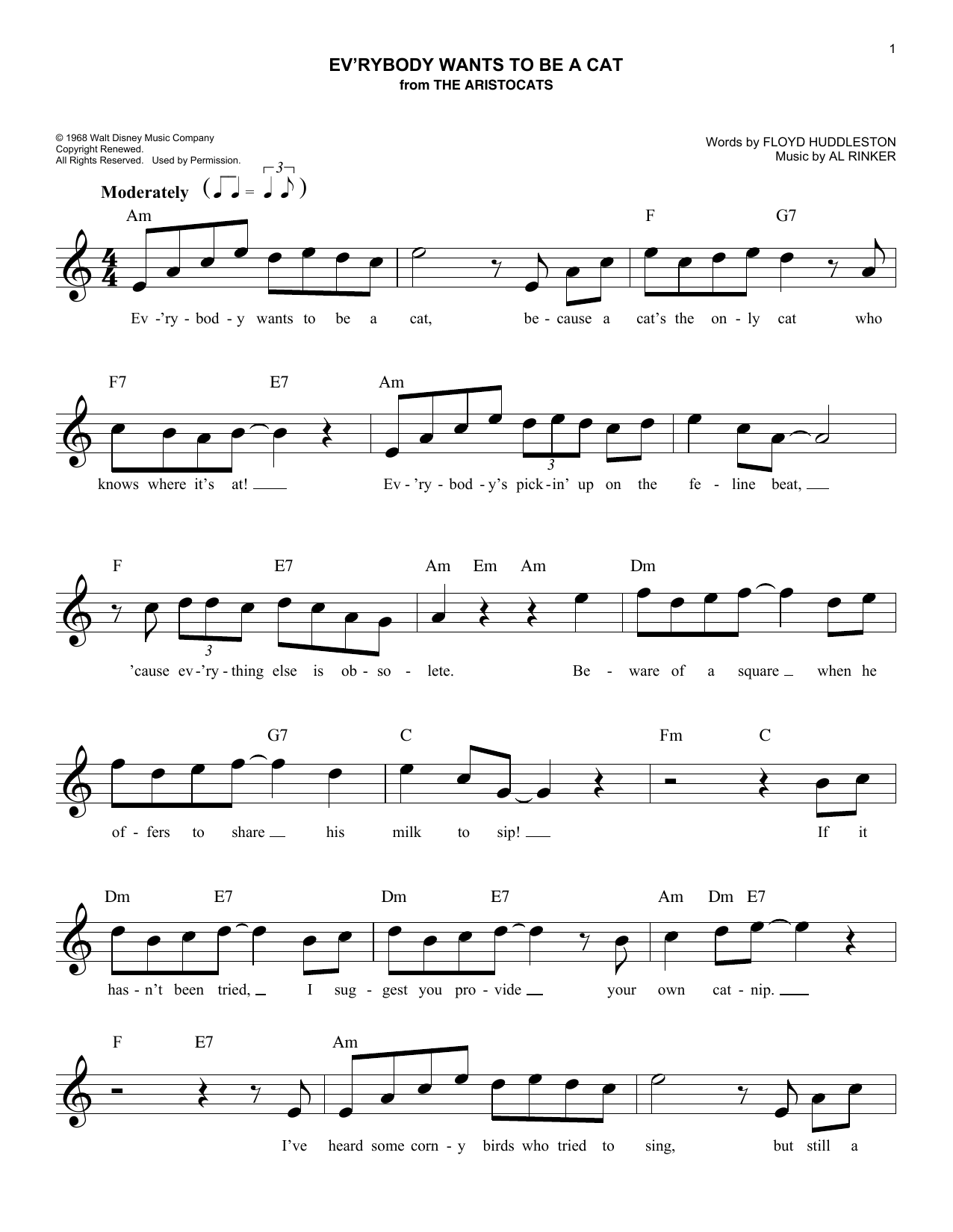 Download Al Rinker Ev'rybody Wants To Be A Cat Sheet Music