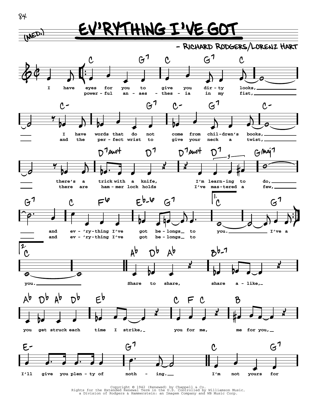 Rodgers & Hart Ev'rything I've Got (Low Voice) sheet music notes printable PDF score