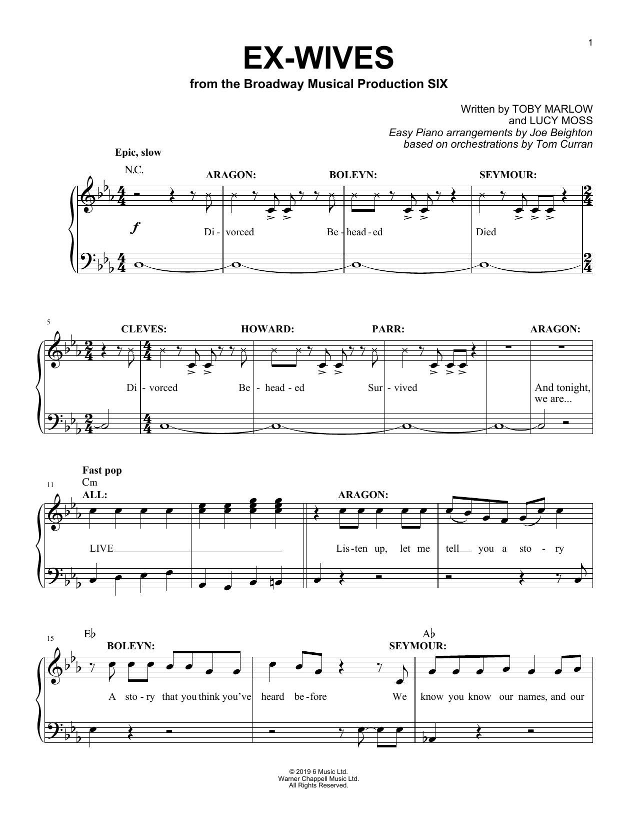 Download Toby Marlow & Lucy Moss Ex-Wives (from Six: The Musical) Sheet Music