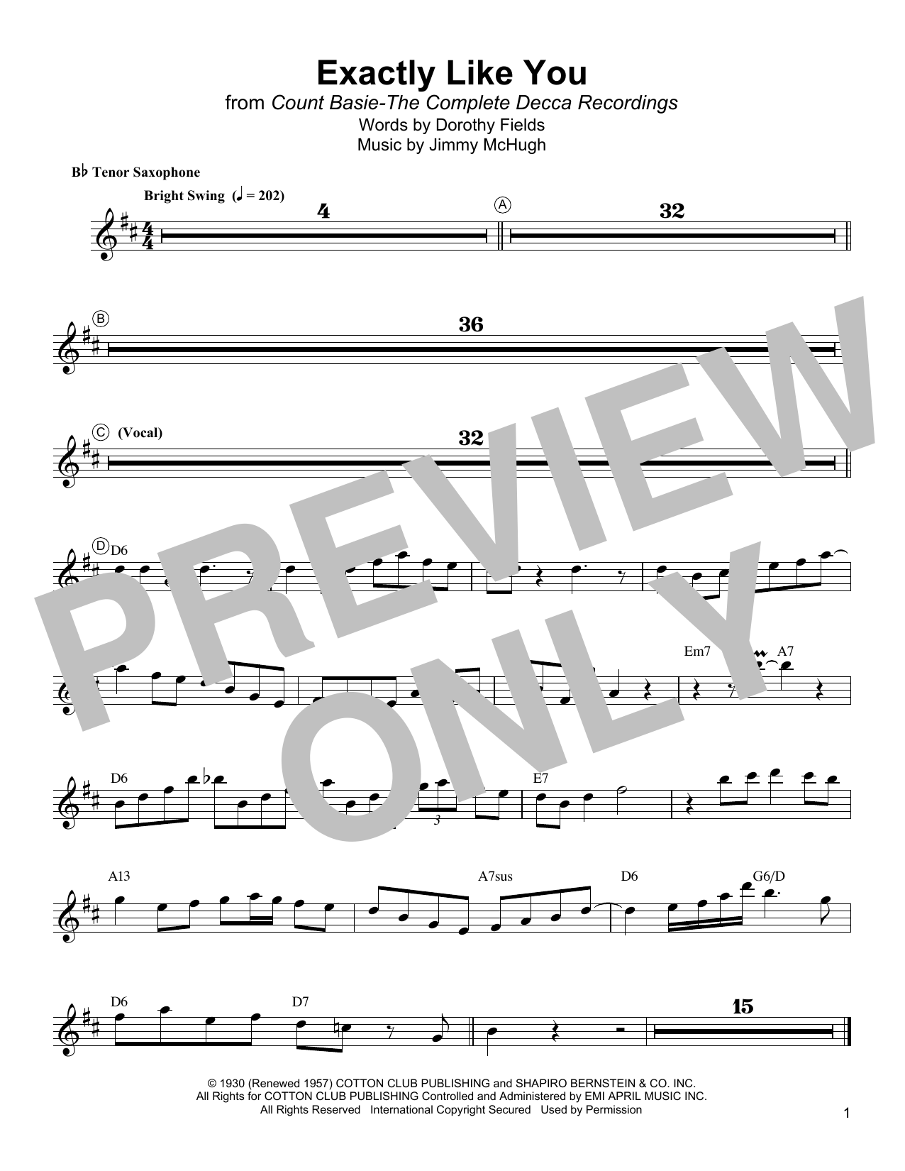 Download Lester Young Exactly Like You Sheet Music