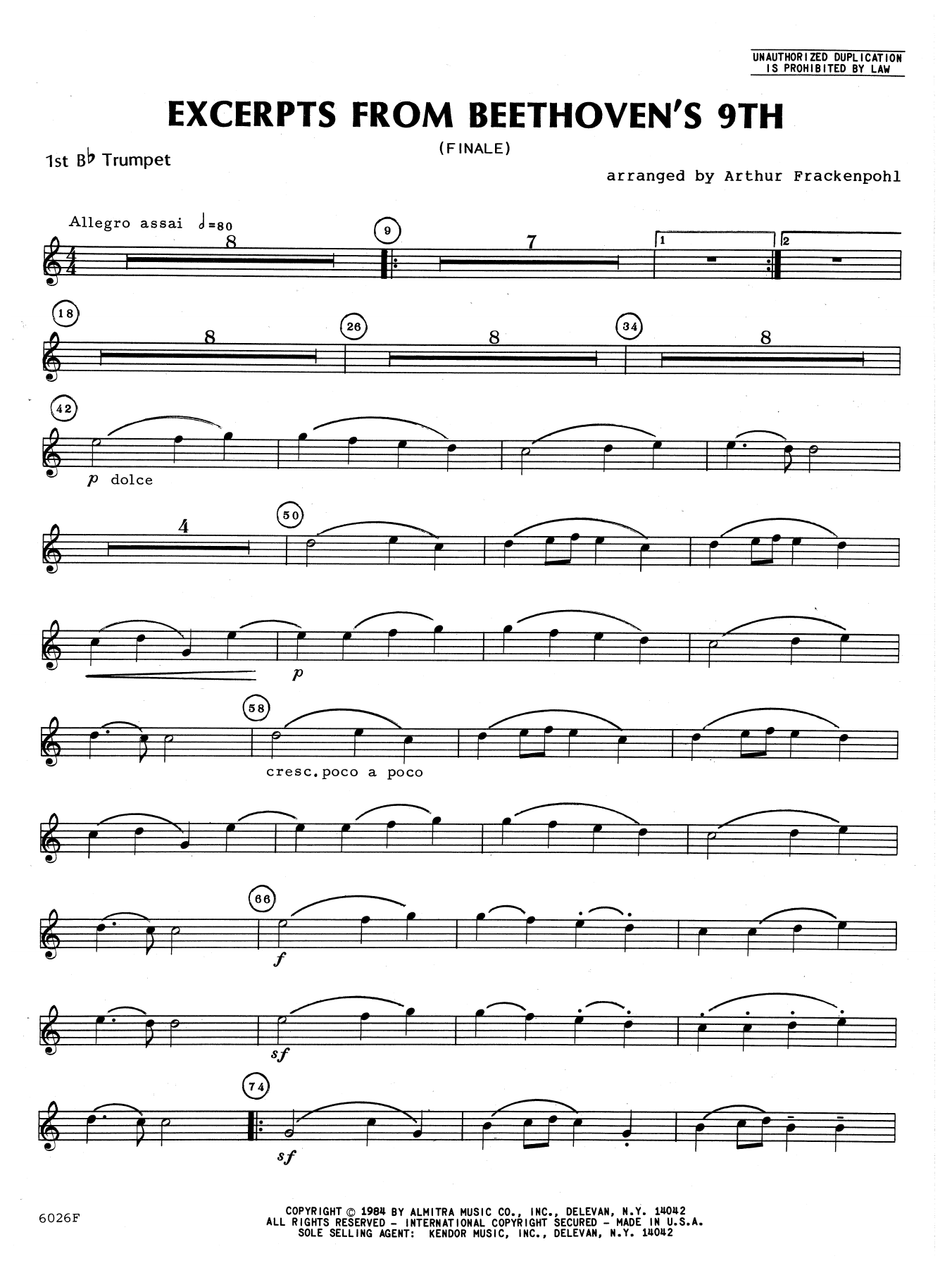 Download Arthur Frackenpohl Excerpts From Beethoven's 9th - 1st Bb Sheet Music