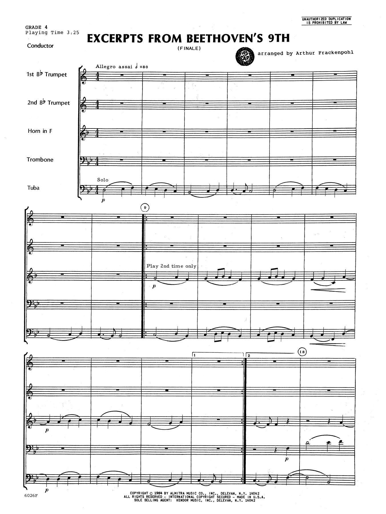Download Arthur Frackenpohl Excerpts From Beethoven's 9th - Full Sc Sheet Music