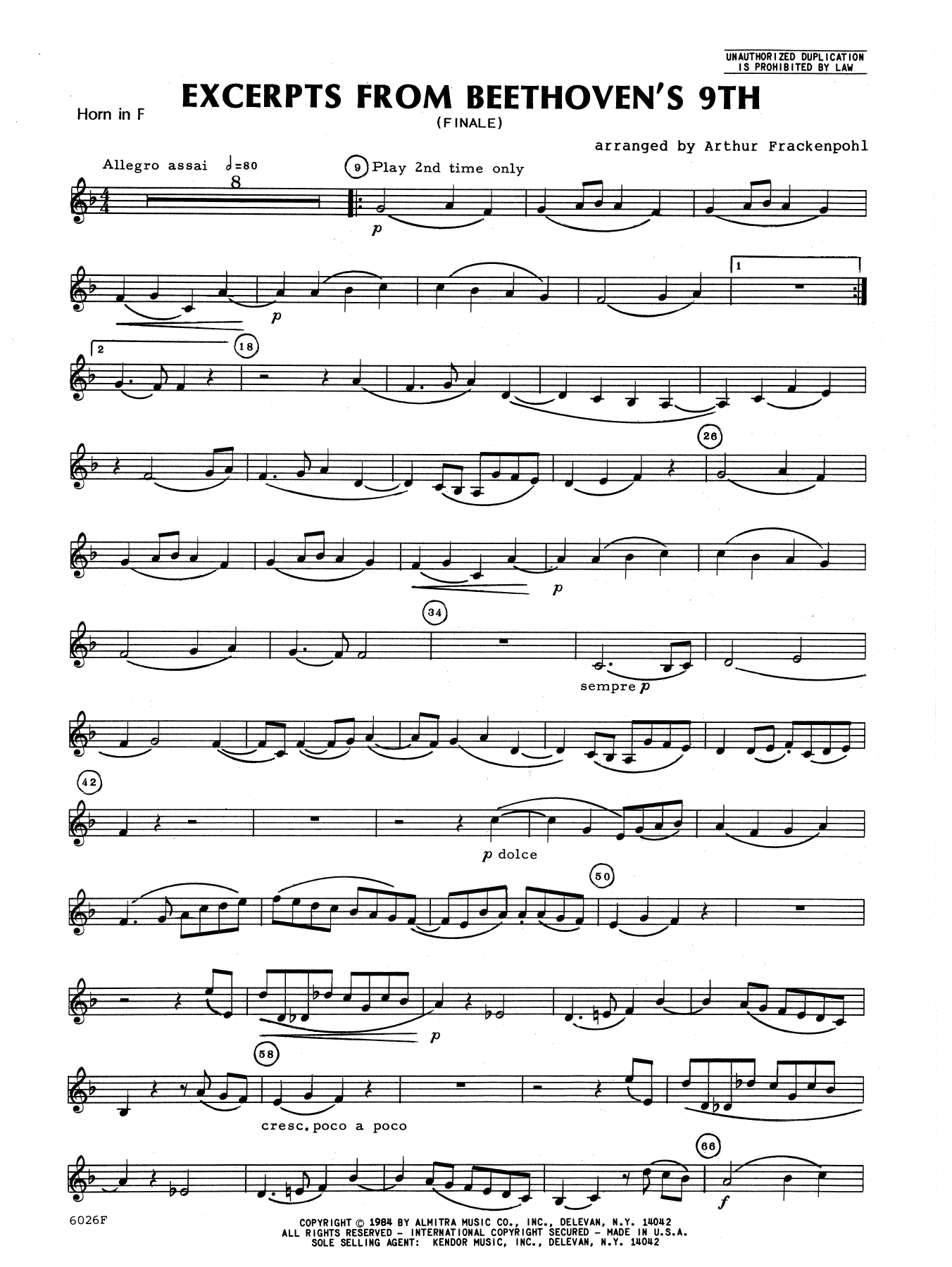 Download Arthur Frackenpohl Excerpts From Beethoven's 9th - Horn in Sheet Music