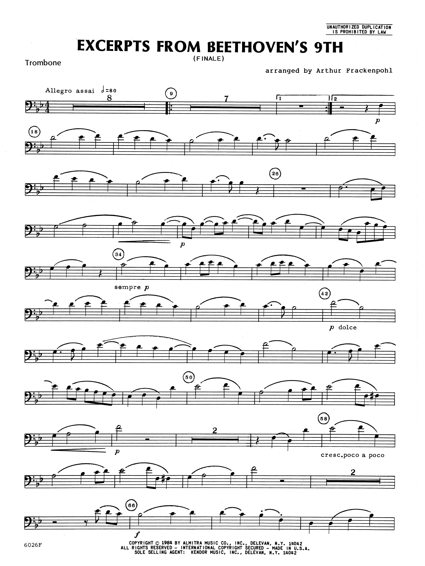 Download Arthur Frackenpohl Excerpts From Beethoven's 9th - Trombon Sheet Music