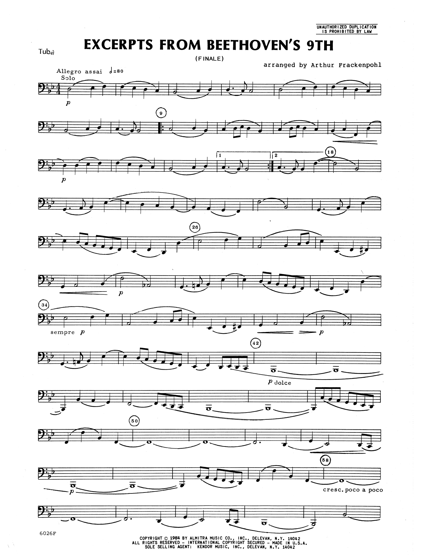Download Arthur Frackenpohl Excerpts From Beethoven's 9th - Tuba Sheet Music