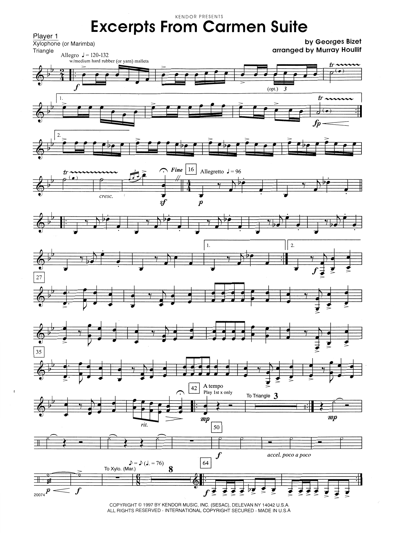Download Murray Houllif Excerpts From Carmen Suite - Percussion Sheet Music
