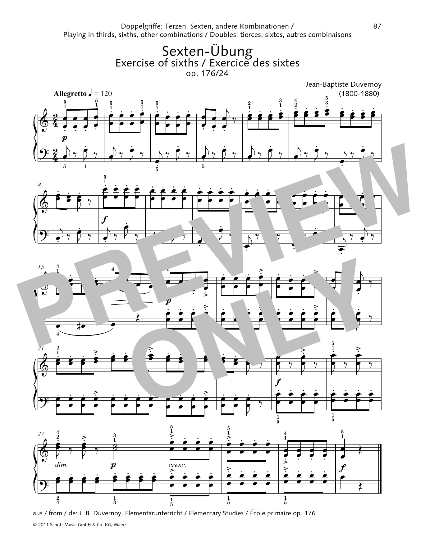 Download Jean-Baptiste Duvernoy Exercise of sixths Sheet Music