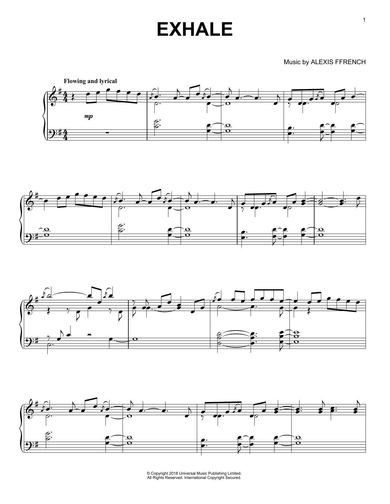 Download Alexis Ffrench Exhale Sheet Music