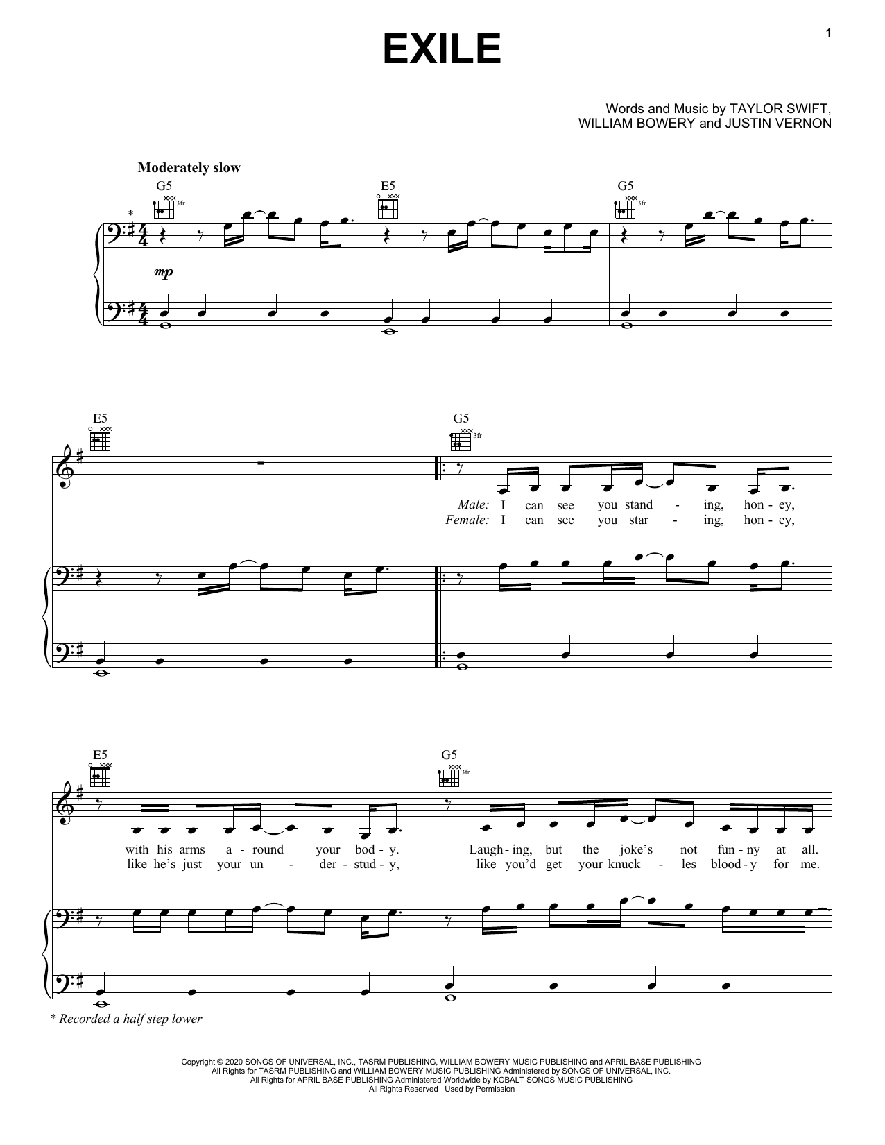 Download Taylor Swift exile (feat. Bon Iver) Sheet Music