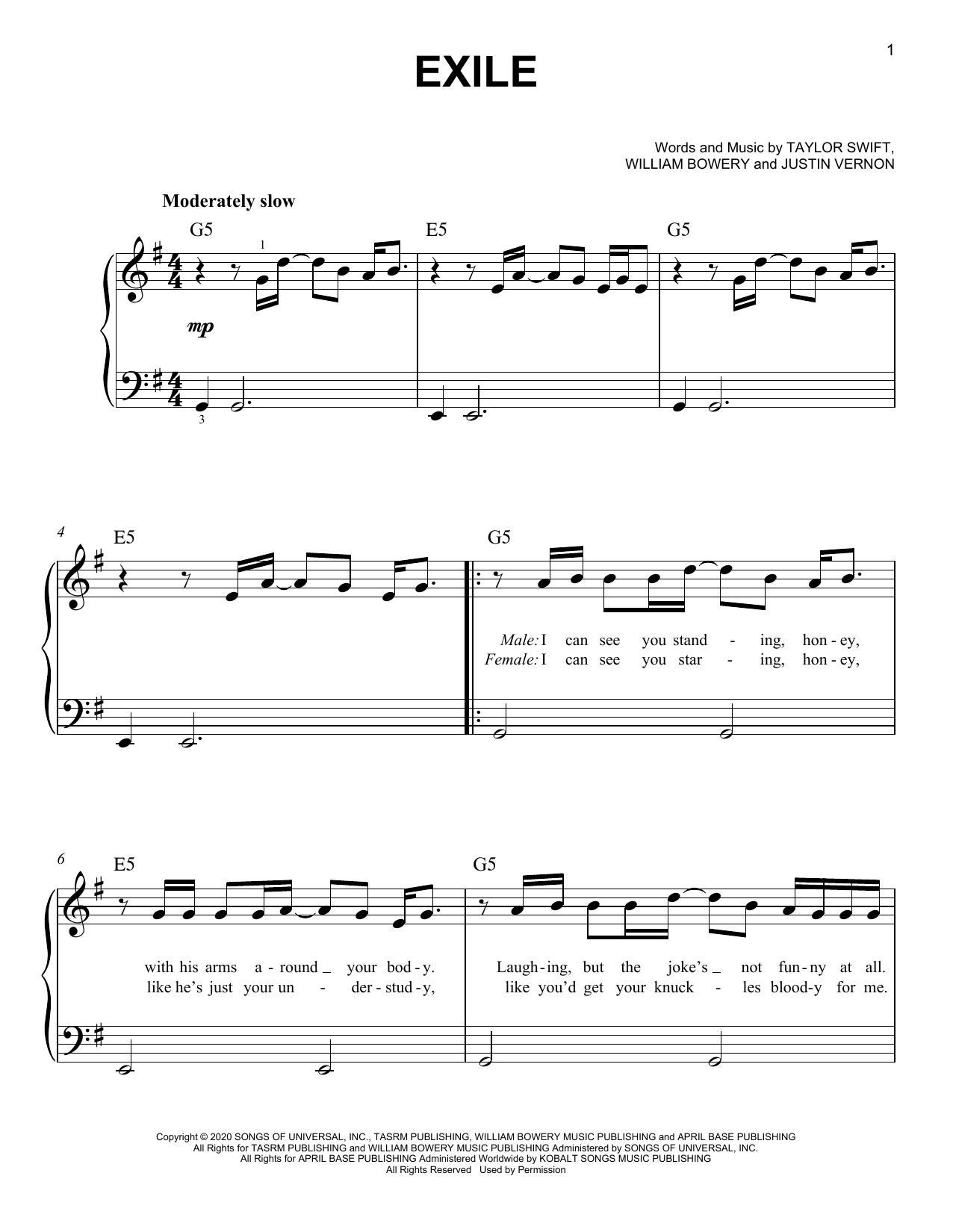 Download Taylor Swift exile (feat. Bon Iver) Sheet Music
