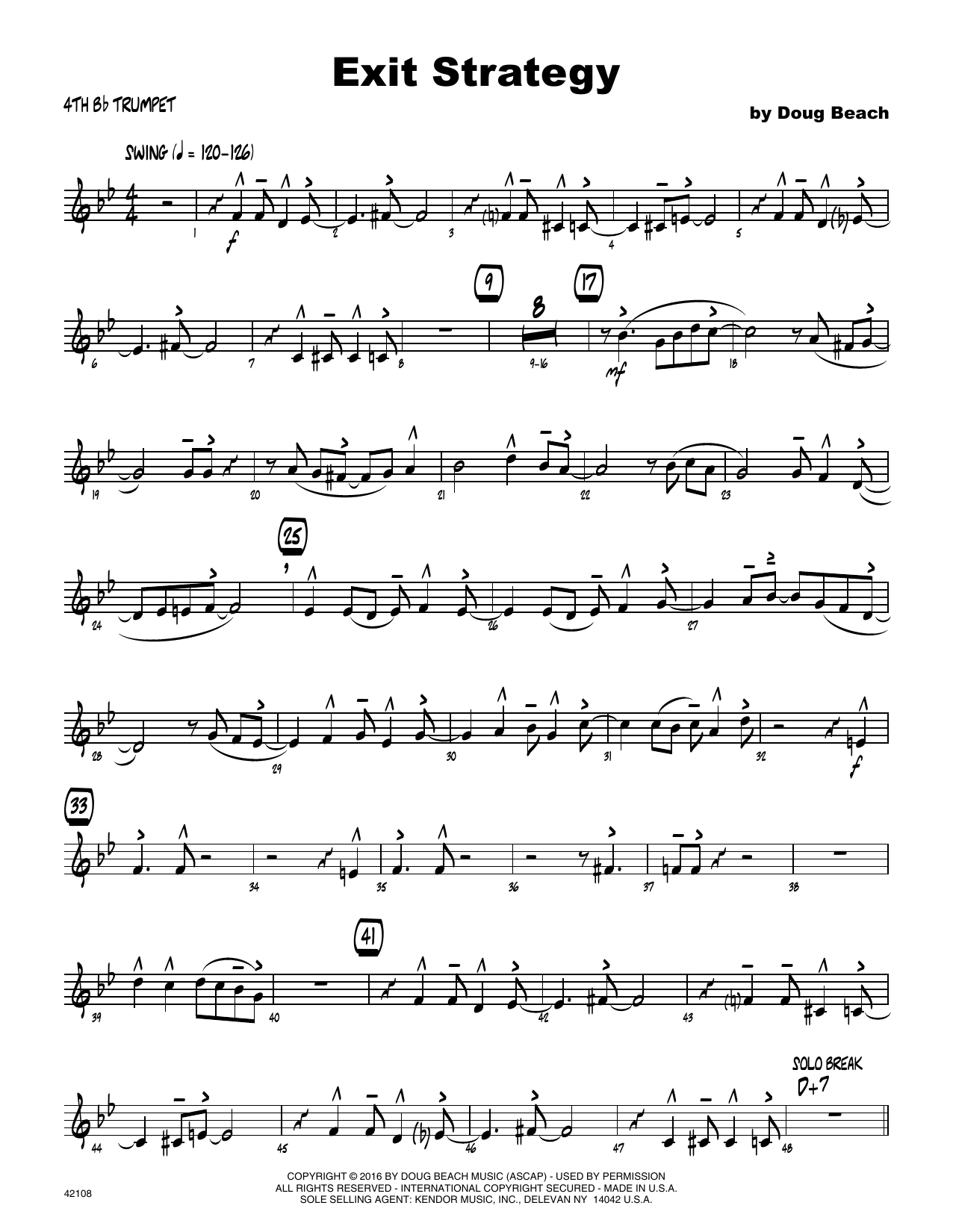 Download Doug Beach Exit Strategy - 4th Bb Trumpet Sheet Music