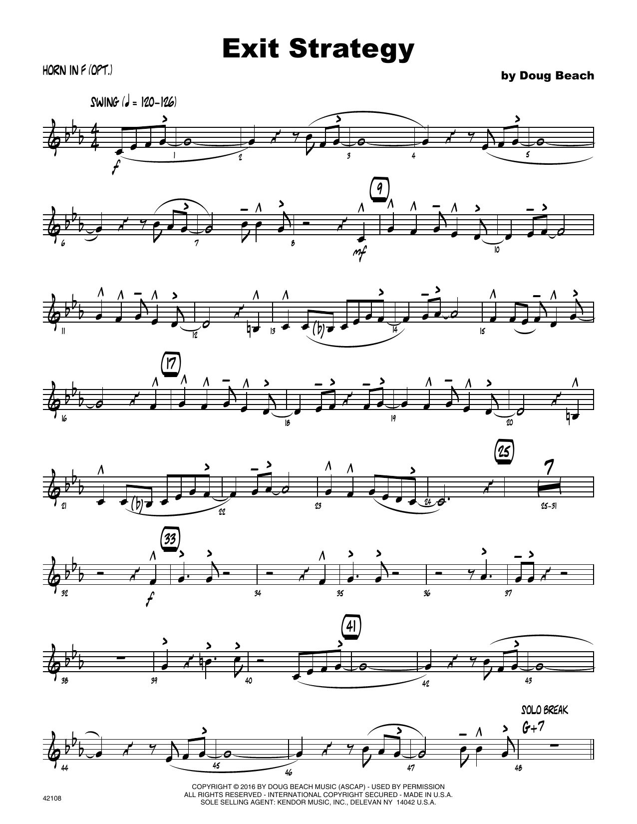 Download Doug Beach Exit Strategy - Horn in F Sheet Music