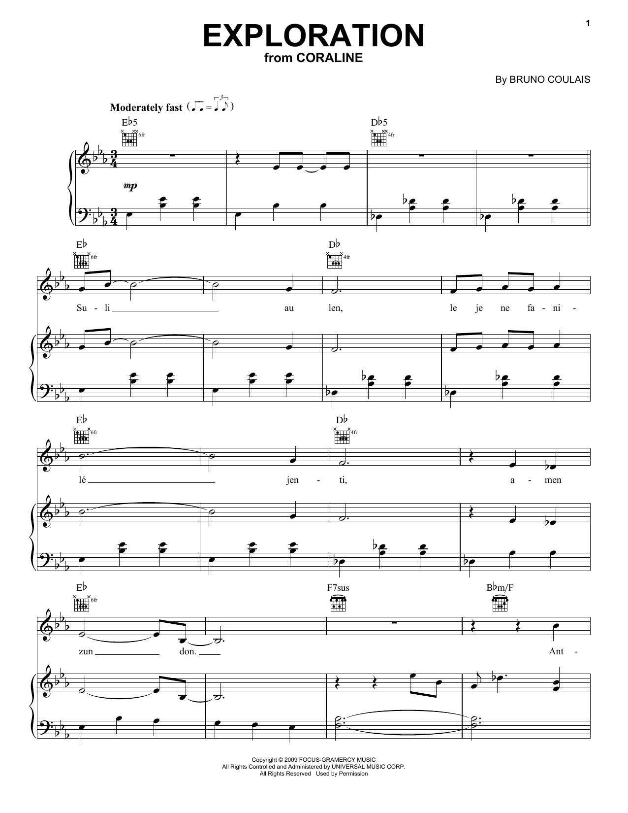 Download Bruno Coulais Exploration (from Coraline) Sheet Music