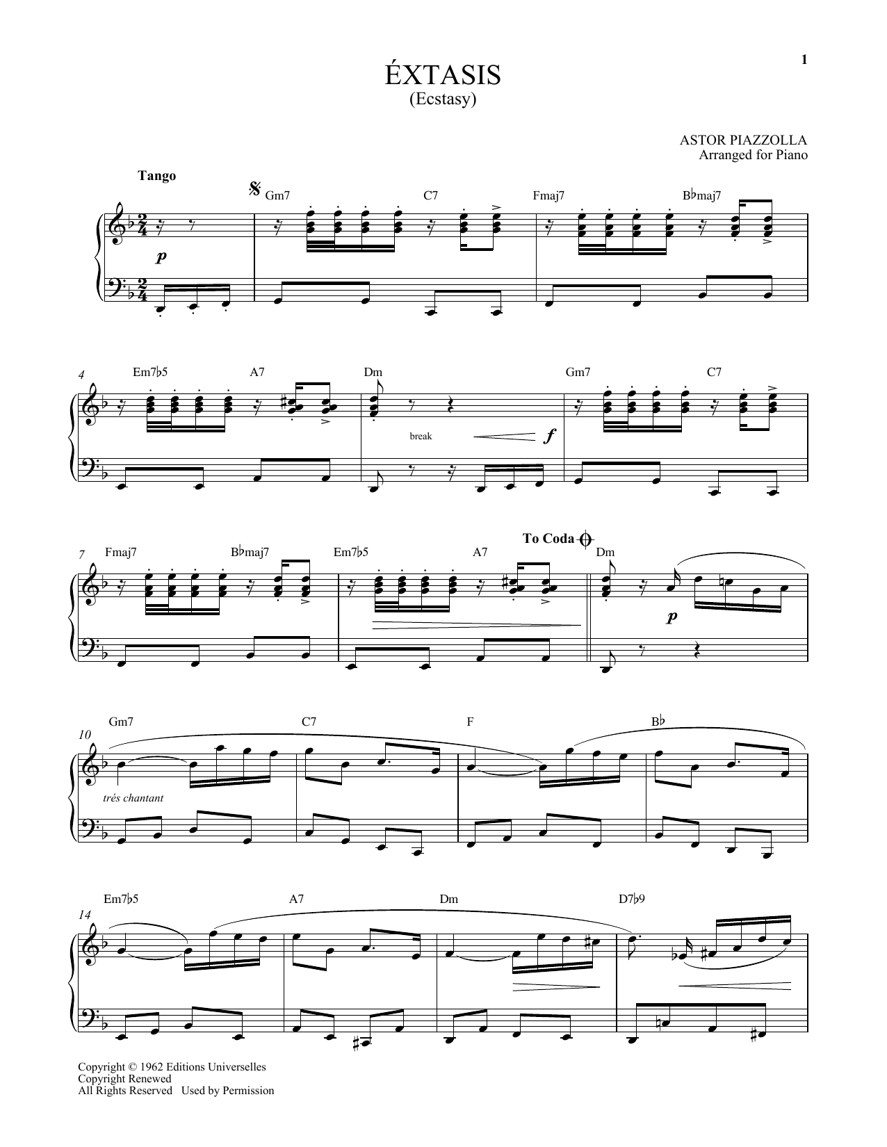 Download Astor Piazzolla Extasis Sheet Music