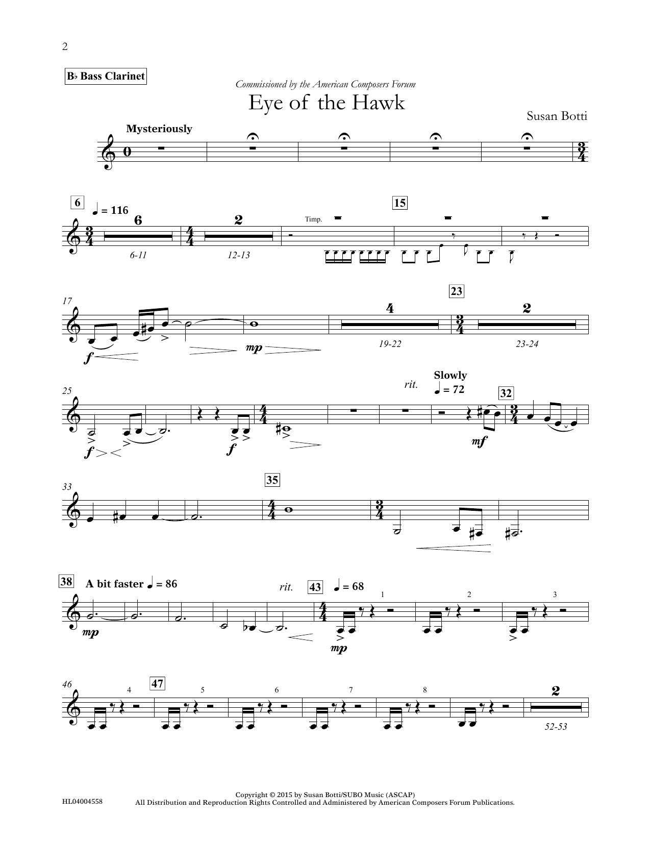 Download Susan Botti Eye of the Hawk - Bb Bass Clarinet Sheet Music
