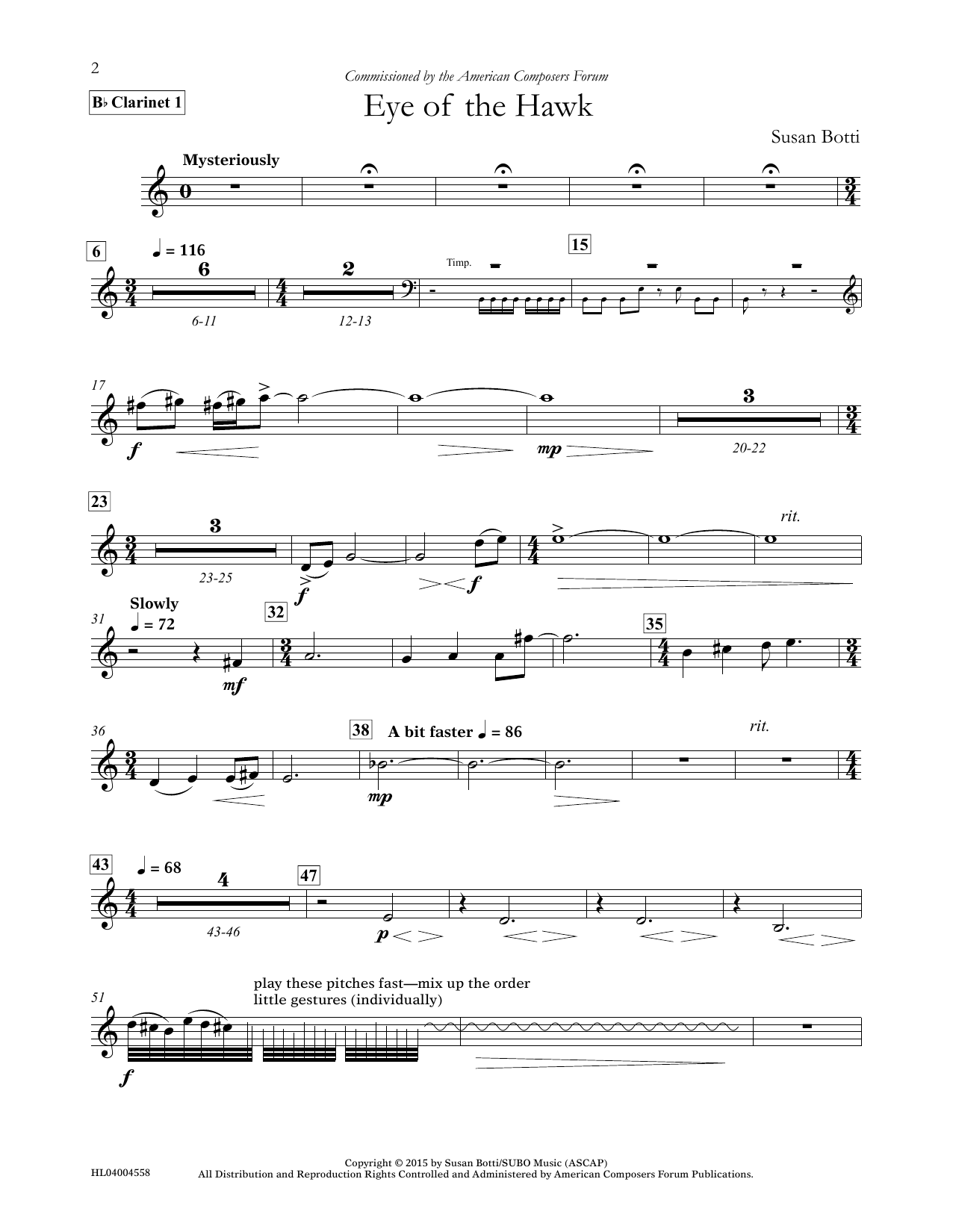 Download Susan Botti Eye of the Hawk - Bb Clarinet 1 Sheet Music