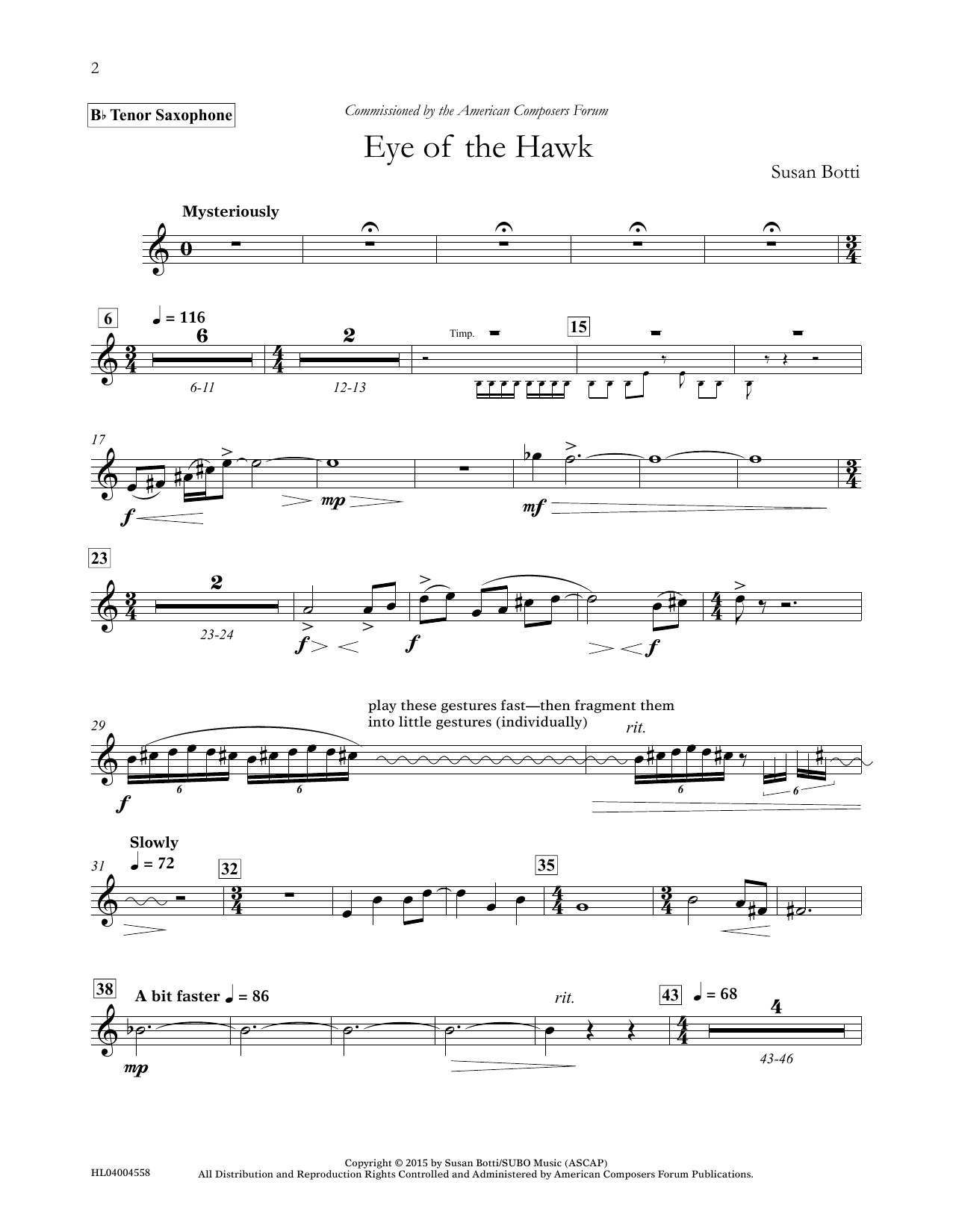 Download Susan Botti Eye of the Hawk - Bb Tenor Saxophone Sheet Music