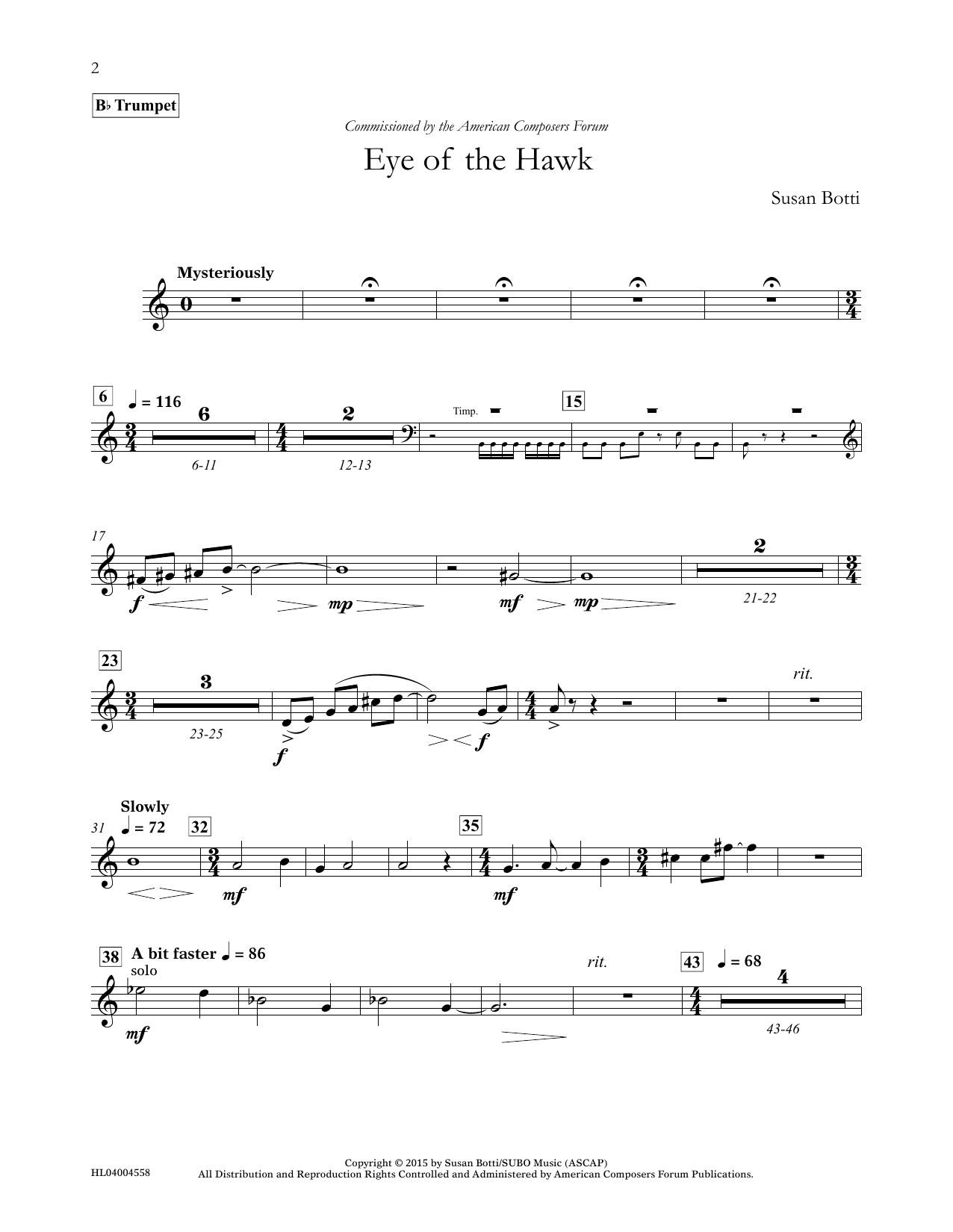 Download Susan Botti Eye of the Hawk - Bb Trumpet Sheet Music