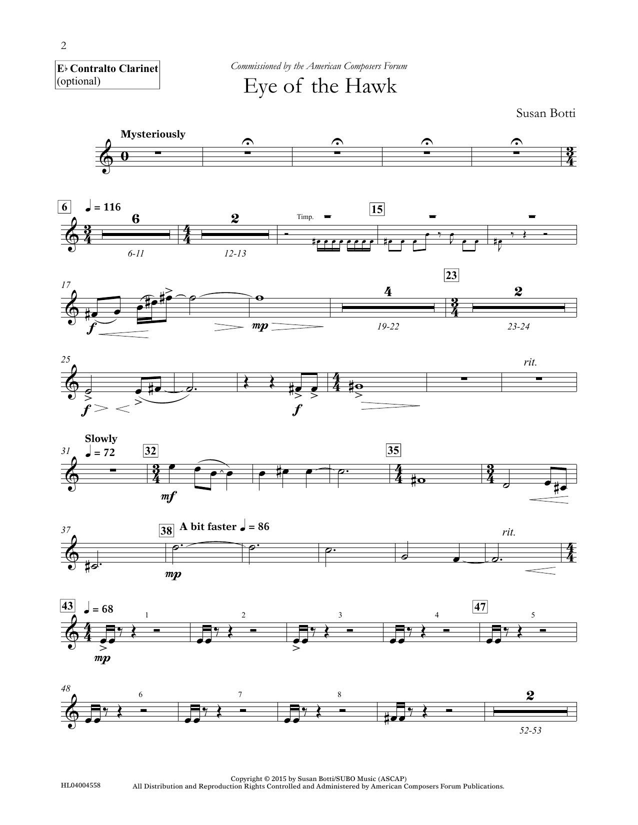 Download Susan Botti Eye of the Hawk - Contralto Clarinet Sheet Music