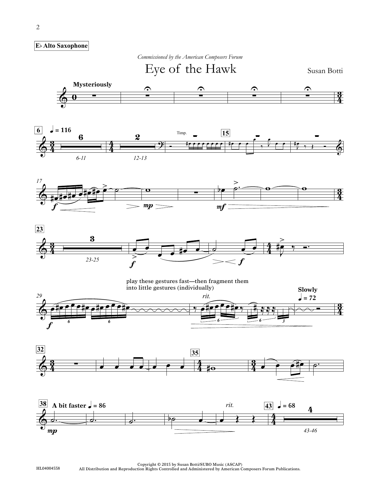 Download Susan Botti Eye of the Hawk - Eb Alto Saxophone Sheet Music