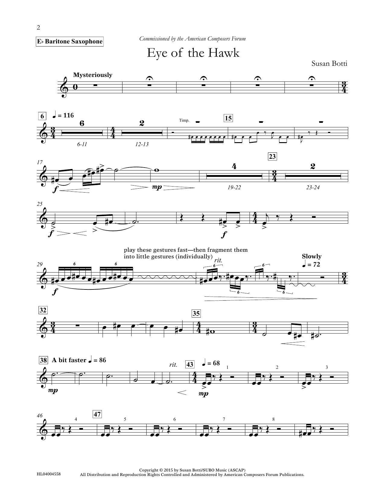 Download Susan Botti Eye of the Hawk - Eb Baritone Saxophone Sheet Music