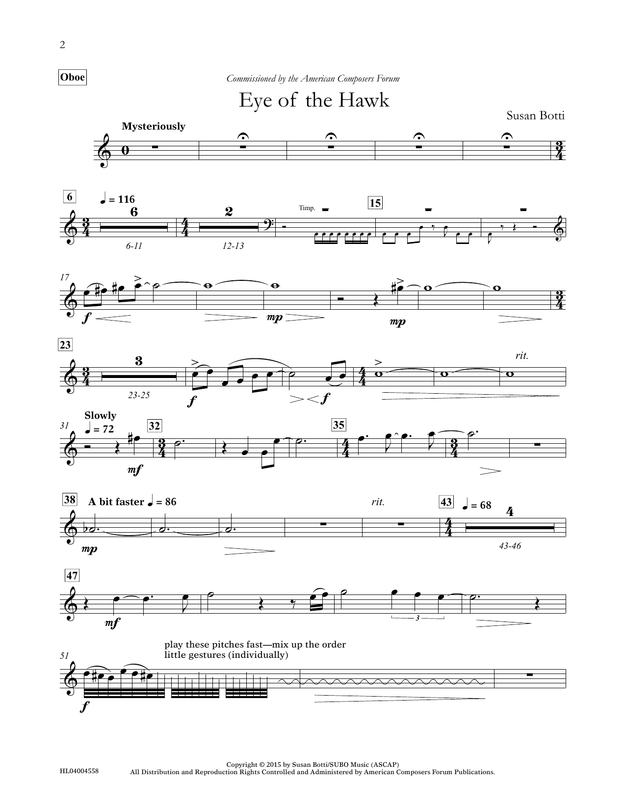 Download Susan Botti Eye of the Hawk - Oboe Sheet Music