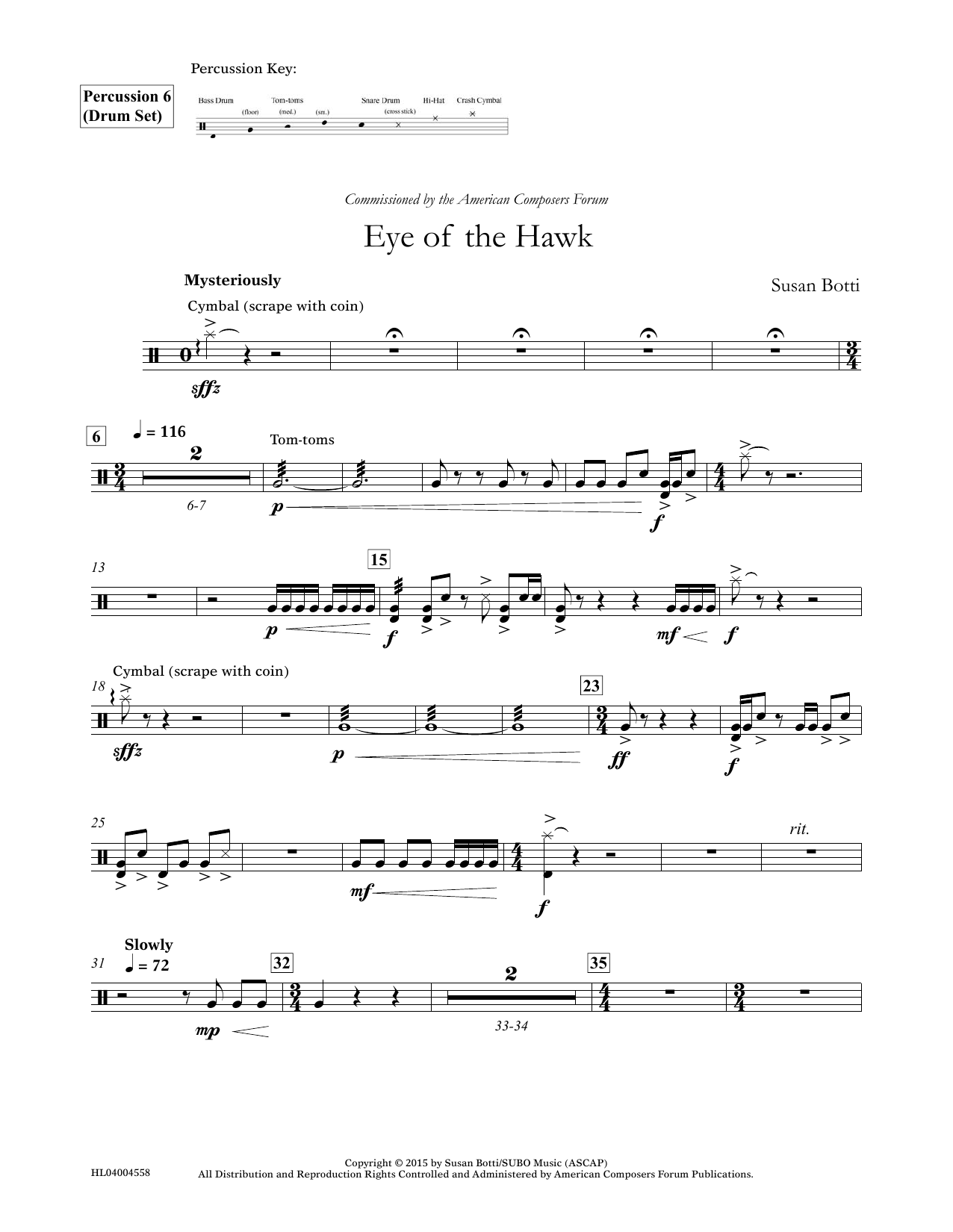 Download Susan Botti Eye of the Hawk - Percussion 6 Sheet Music
