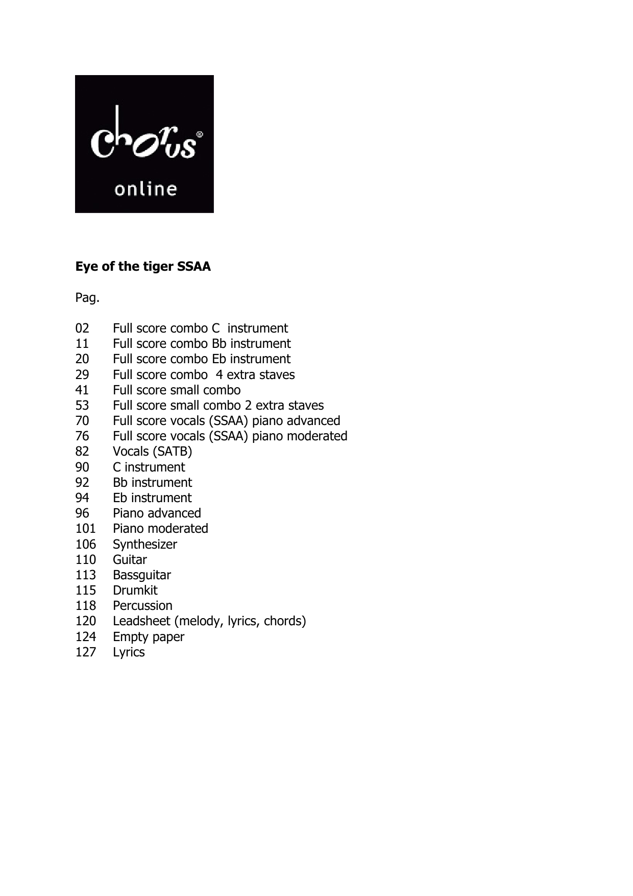 Survivor Eye of the Tiger (arr. Theo Janssen) sheet music notes printable PDF score