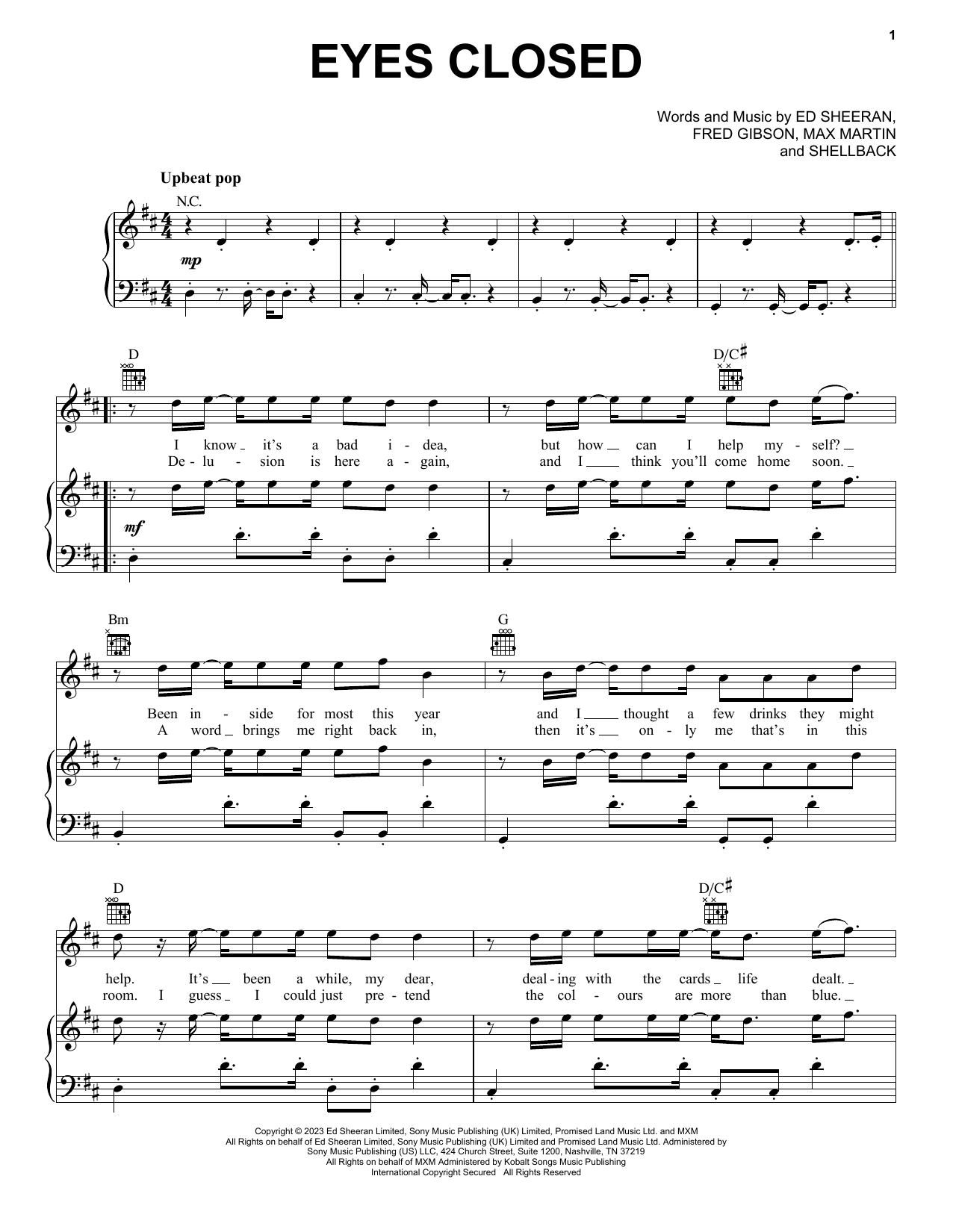 Ed Sheeran Eyes Closed sheet music notes printable PDF score