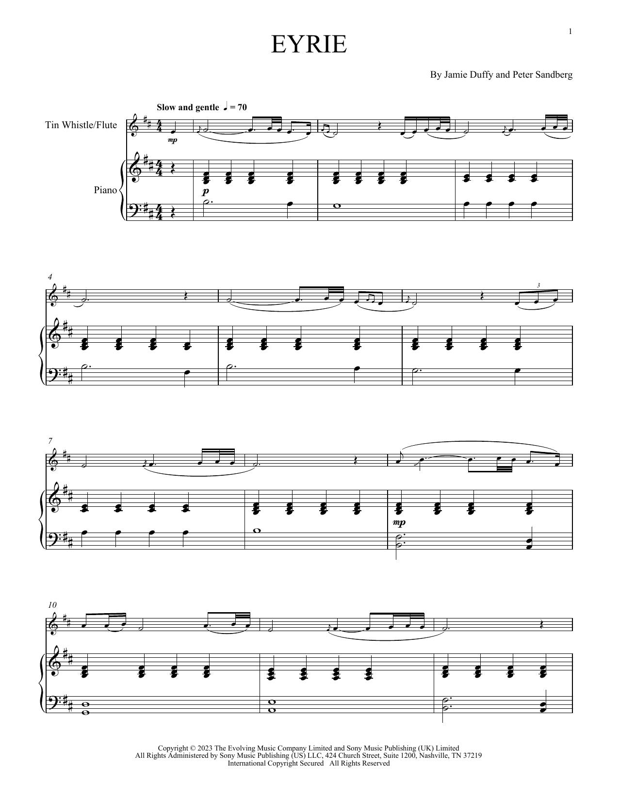 Jamie Duffy feat. Peter Sandberg Eyrie (for Tin Whistle and Piano) sheet music notes printable PDF score